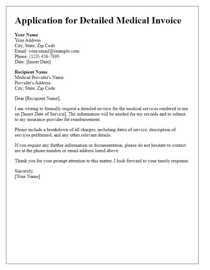 Letter template of application for detailed medical invoice