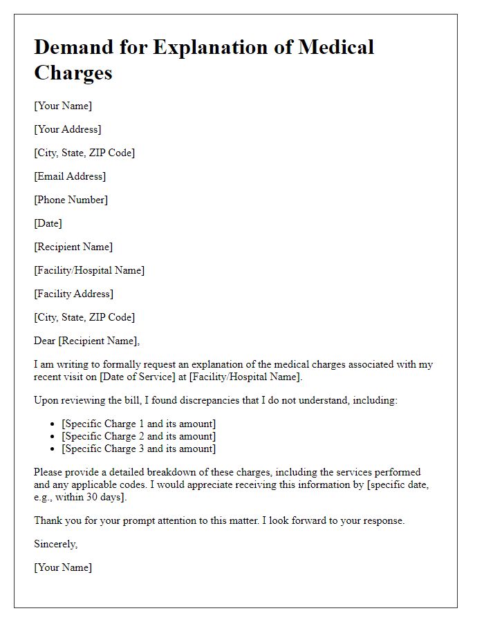 Letter template of demand for explanation of medical charges