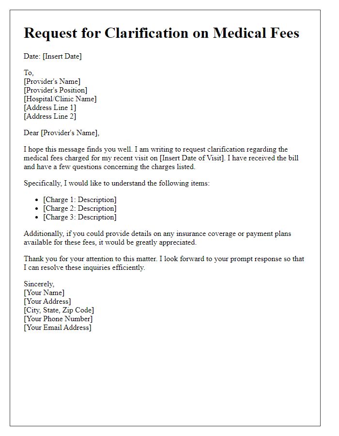 Letter template of request for clarification on medical fees