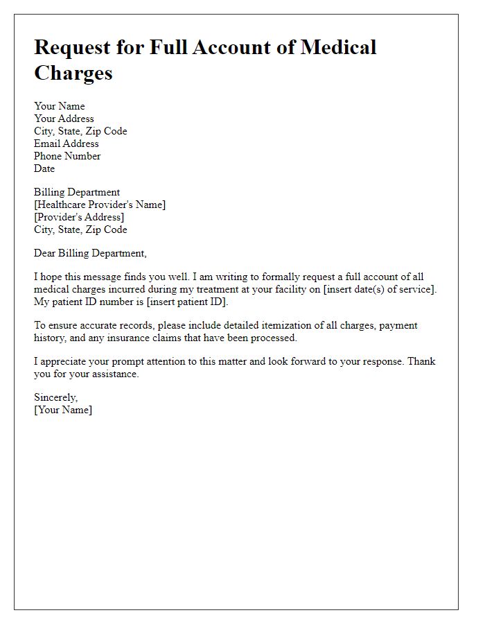 Letter template of request for full account of medical charges