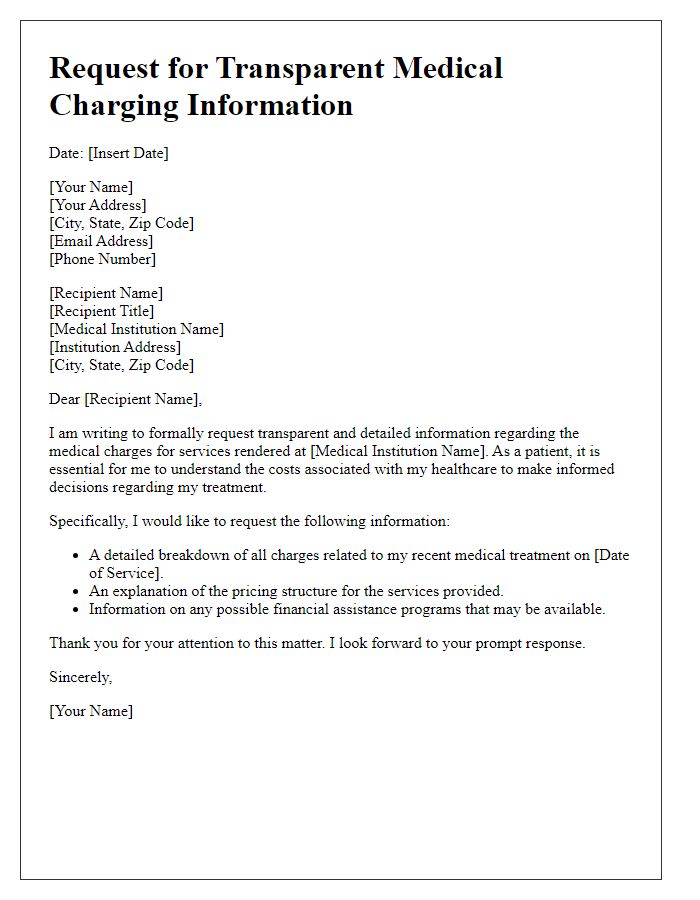 Letter template of request for transparent medical charging information