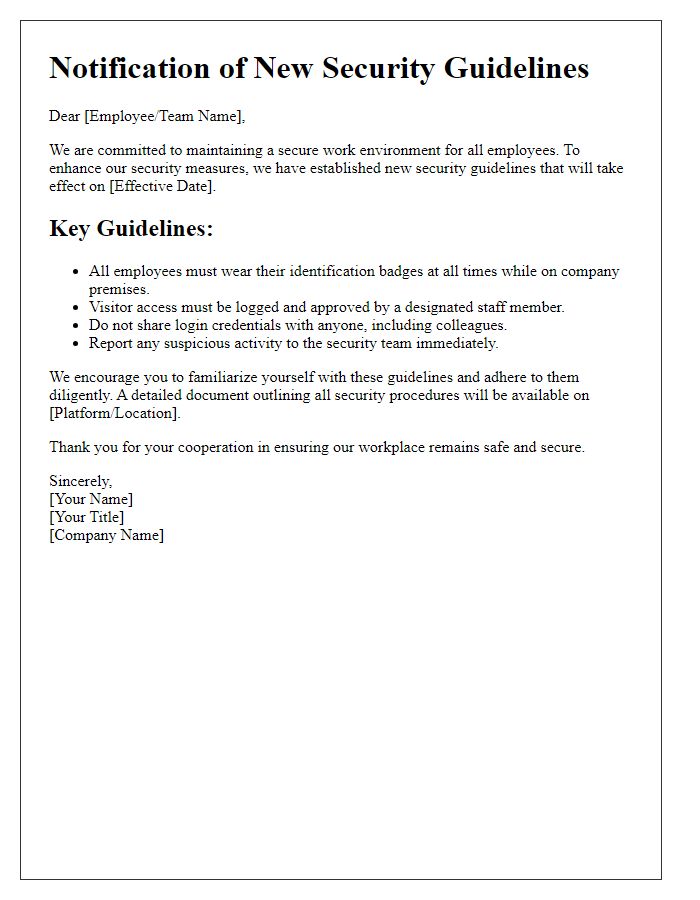 Letter template of new security guidelines communication