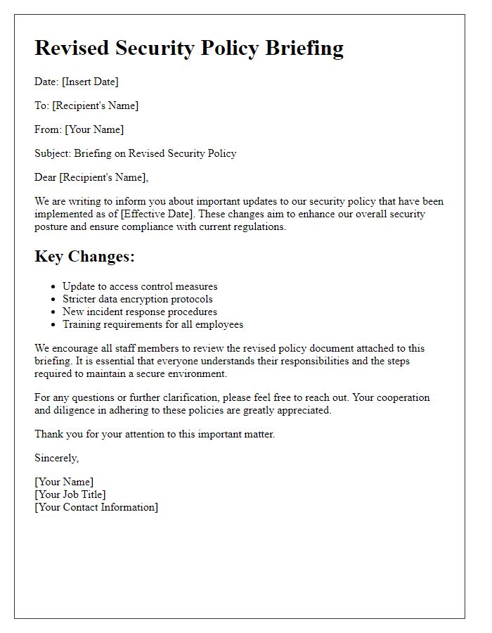 Letter template of revised security policy briefing