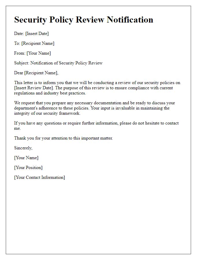 Letter template of security policy review notification