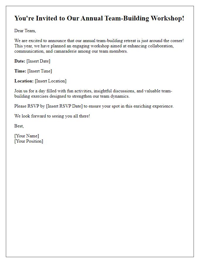 Letter template of team-building workshop invitation for annual retreats