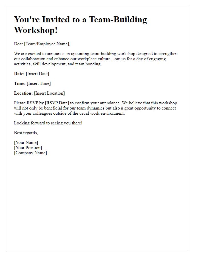 Letter template of team-building workshop invitation for corporate settings