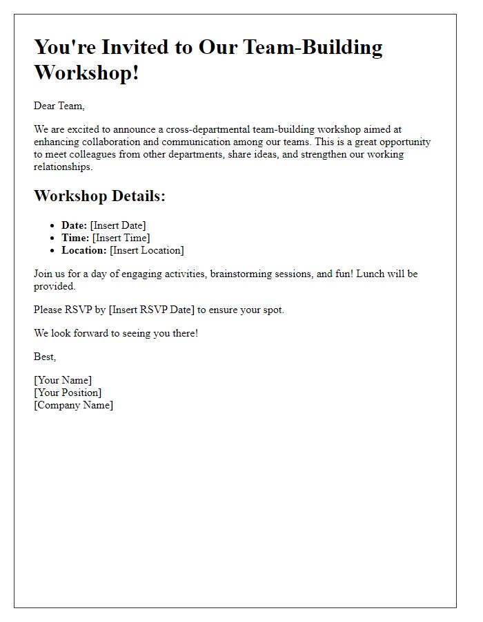 Letter template of team-building workshop invitation for cross-department collaboration