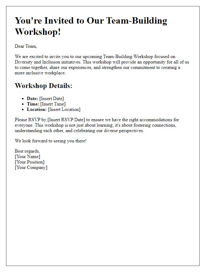 Letter template of team-building workshop invitation for diversity and inclusion initiatives