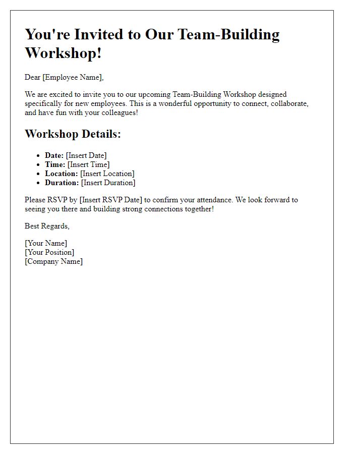 Letter template of team-building workshop invitation for new employees