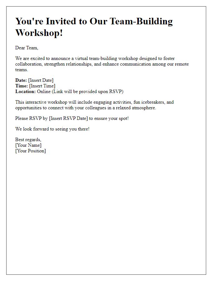 Letter template of team-building workshop invitation for remote teams