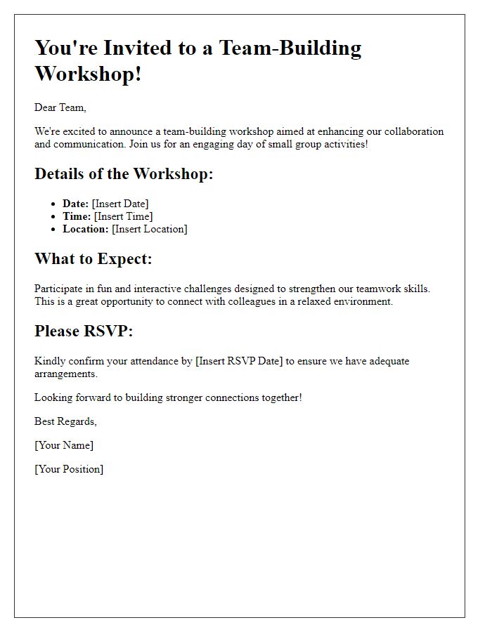 Letter template of team-building workshop invitation for small group activities