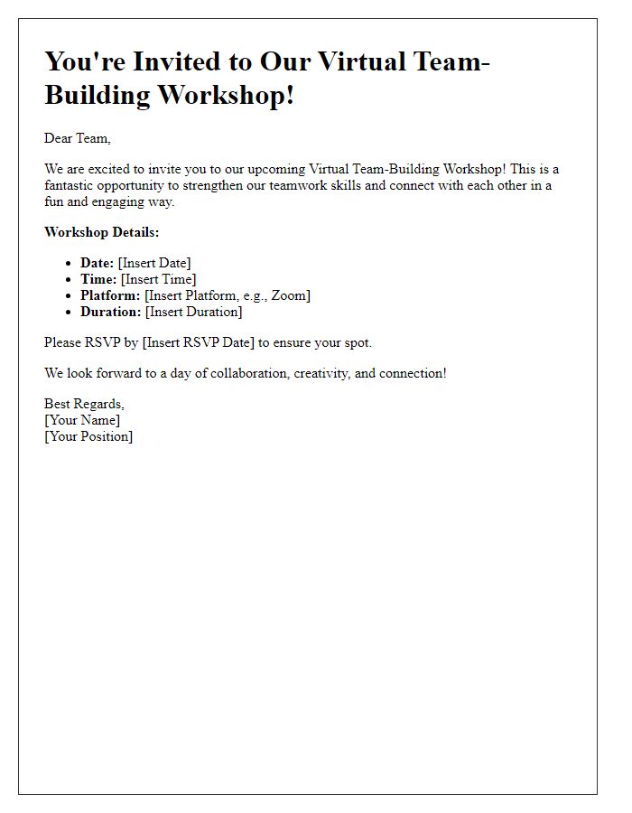 Letter template of team-building workshop invitation for virtual team activities