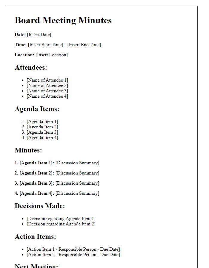 Letter template of board meeting minutes for compliance records