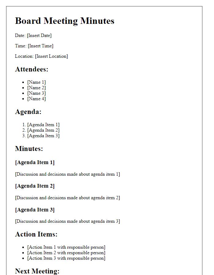 Letter template of board meeting minutes for distribution to stakeholders