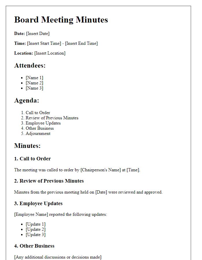 Letter template of board meeting minutes for employee updates