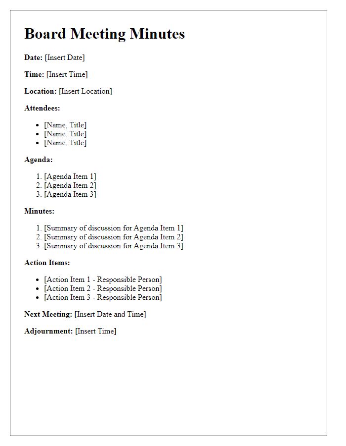 Letter template of board meeting minutes for project team reference