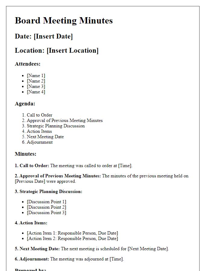 Letter template of board meeting minutes for strategic planning