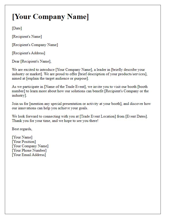 Letter template of company introduction for trade events