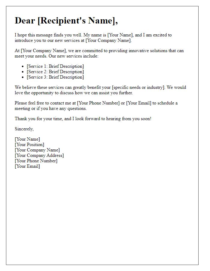 Letter template of introductory letter for new services