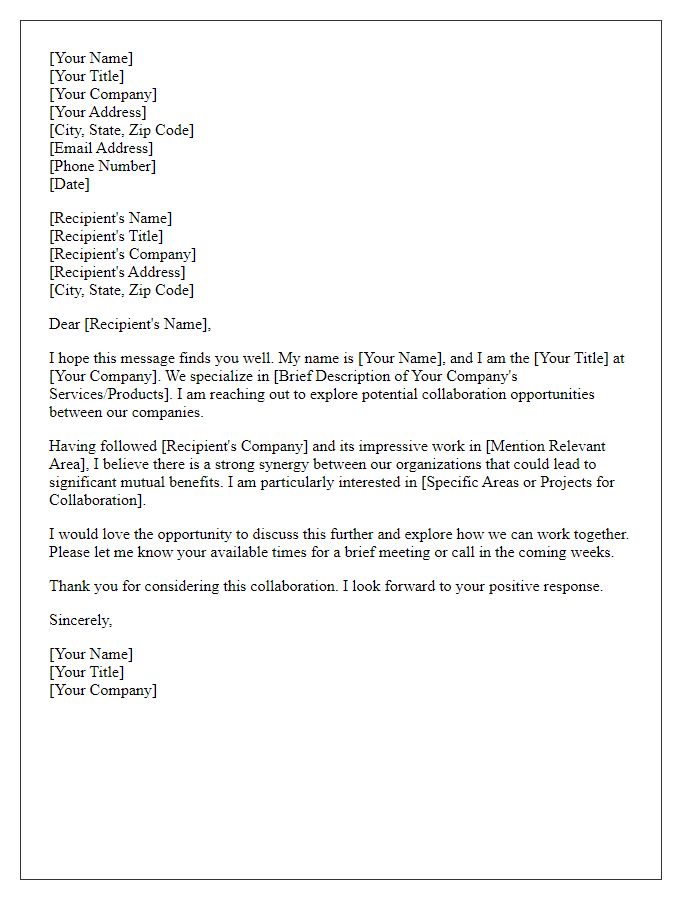 Letter template of professional introduction for collaboration