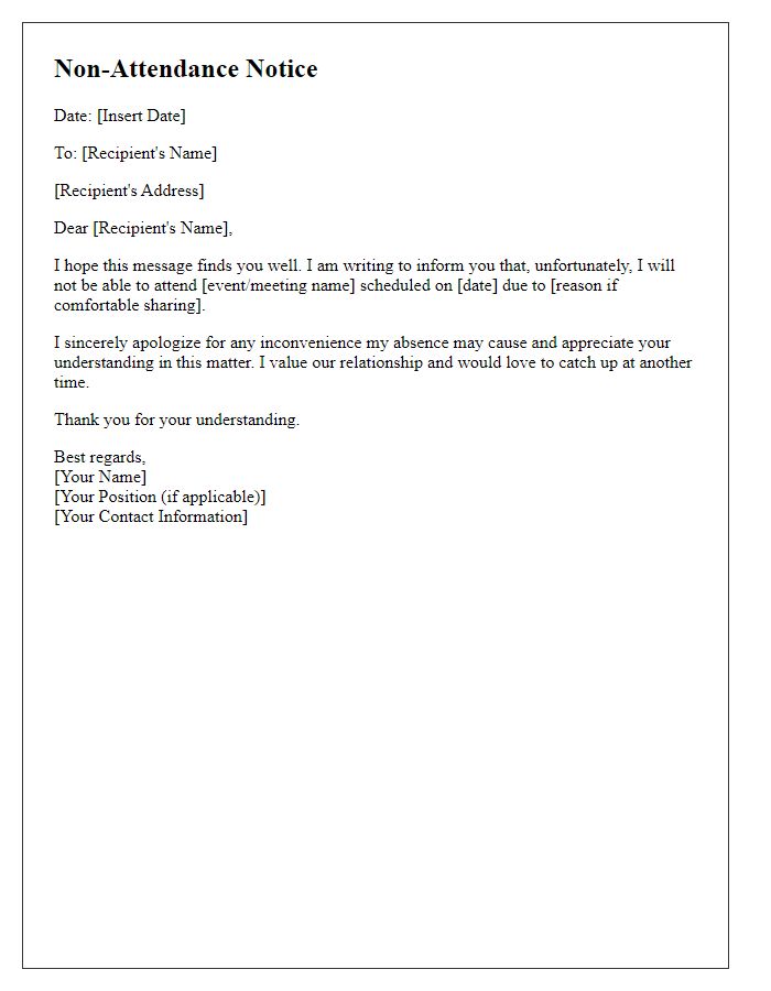 Letter template of courteous non-attendance notice