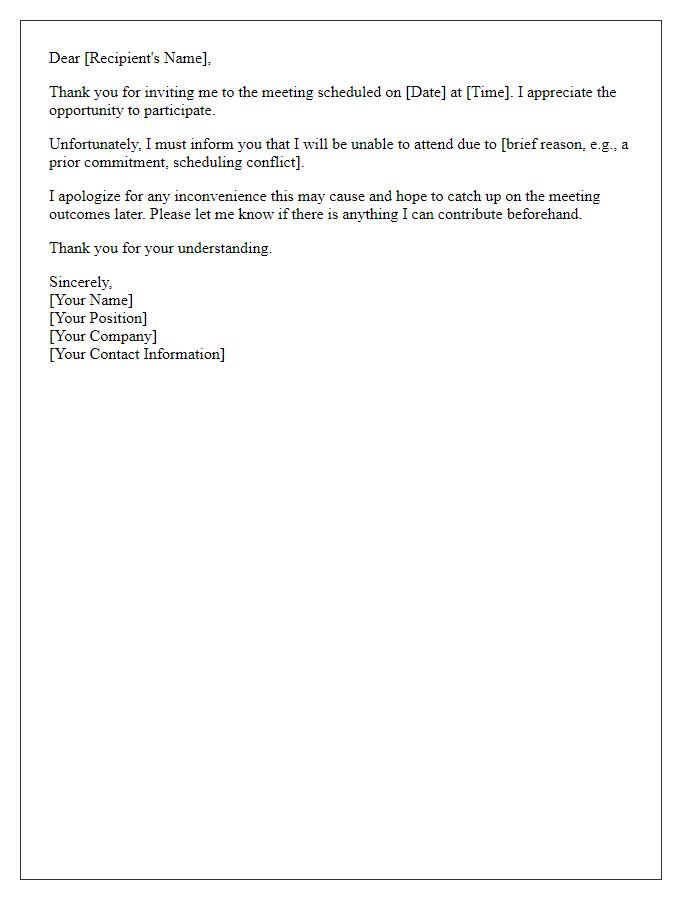 Letter template of formal meeting decline response