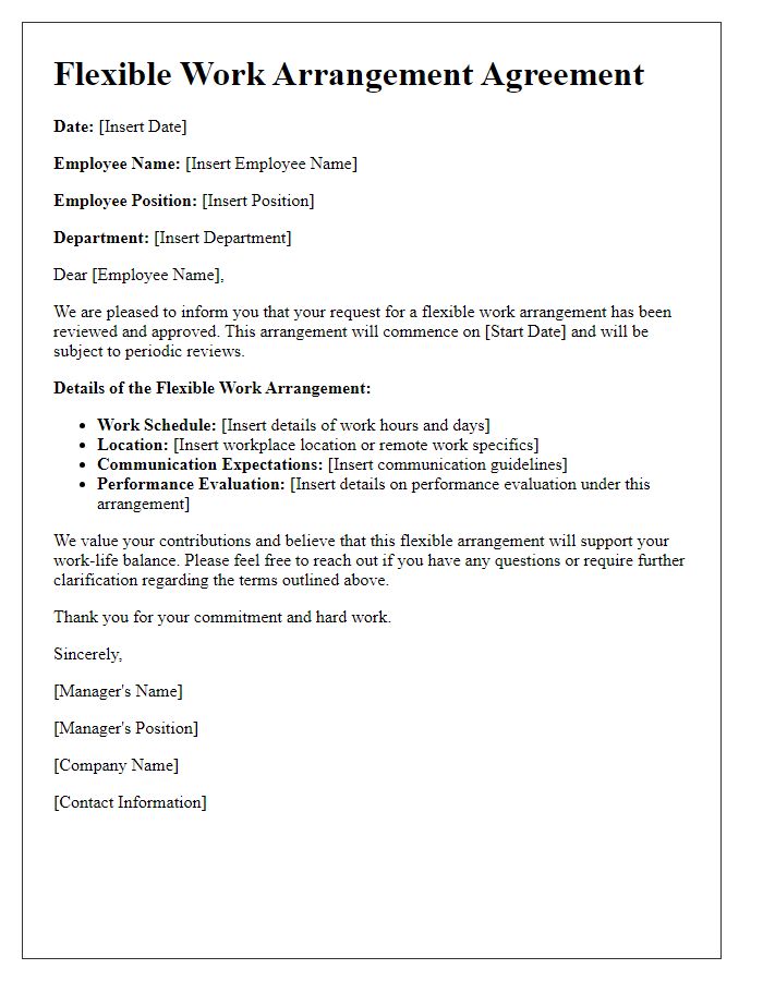 Letter template of flexible work arrangements for workforce.