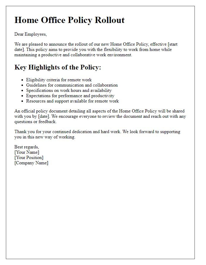 Letter template of home office policy rollout for employees.