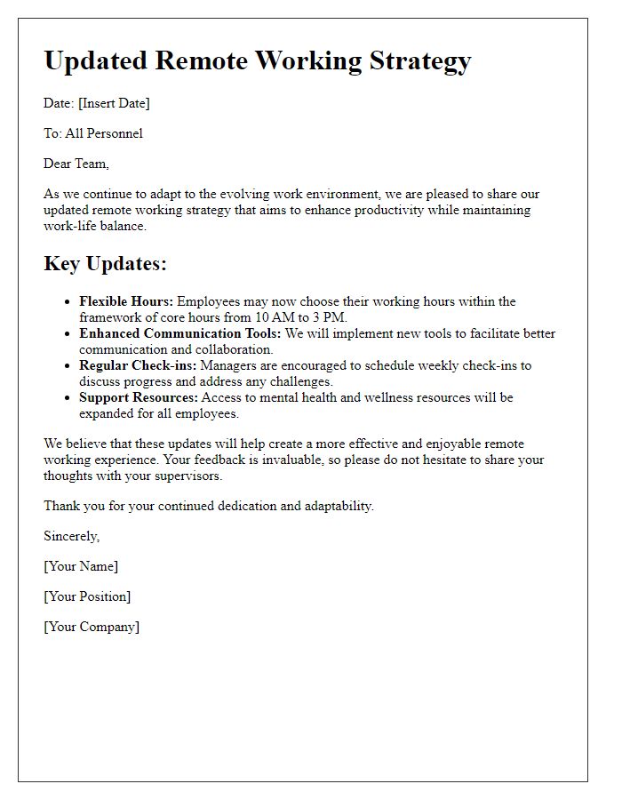 Letter template of updated remote working strategy for personnel.
