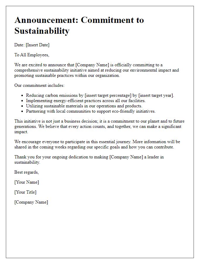 Letter template of corporate commitment to sustainability announcement