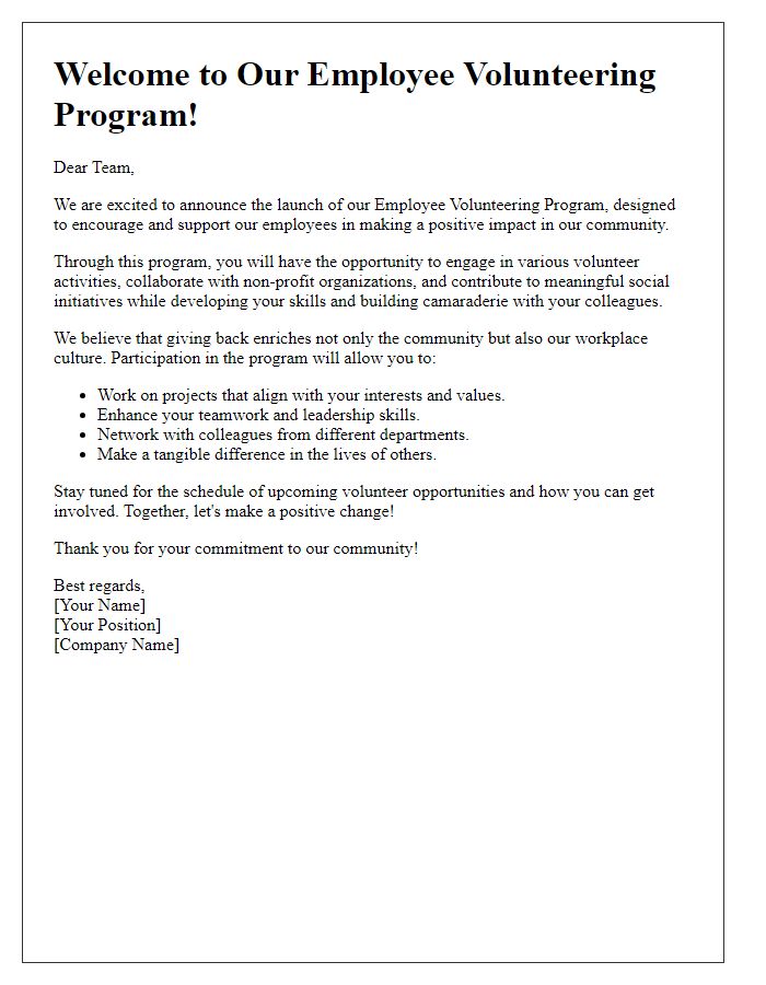 Letter template of employee volunteering program introduction