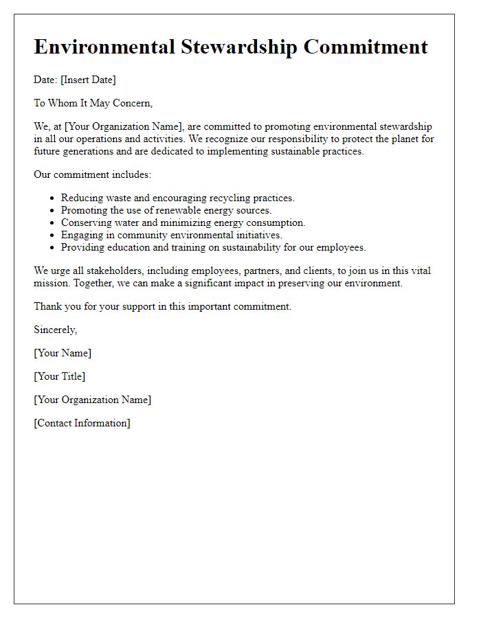 Letter template of environmental stewardship commitment