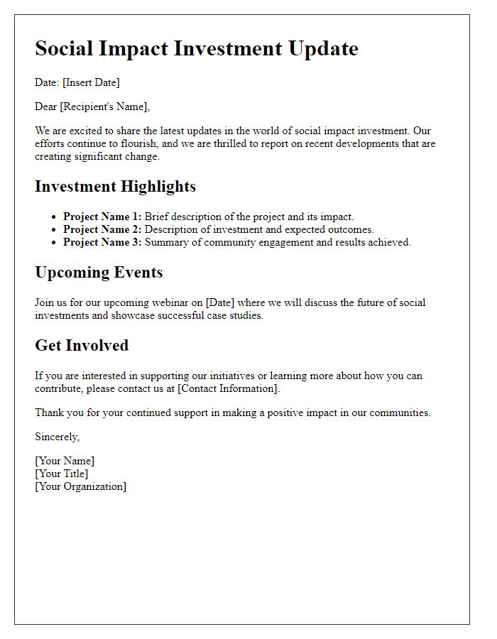 Letter template of social impact investment news