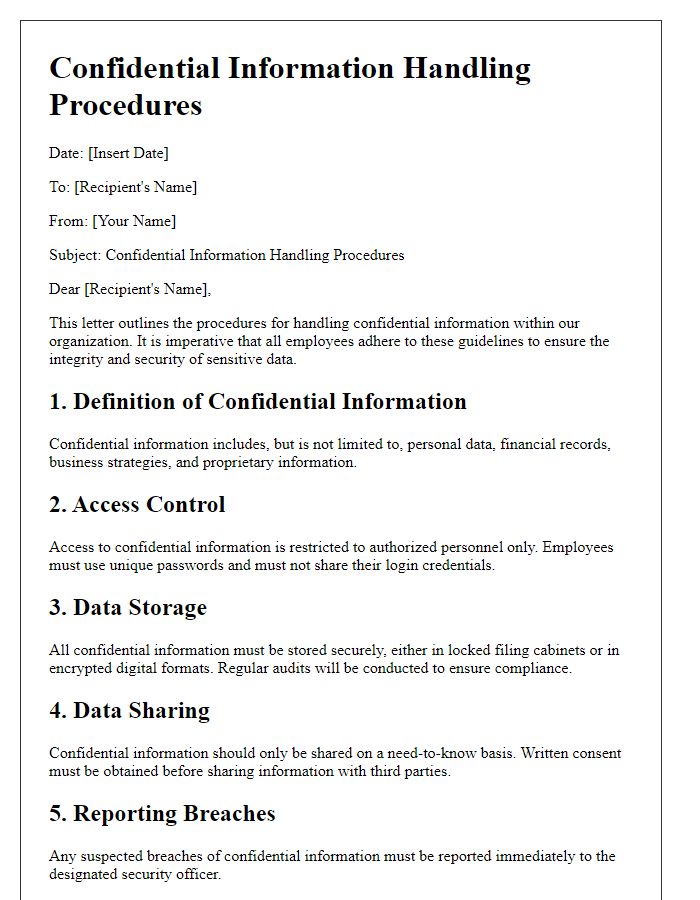 Letter template of Confidential Information Handling Procedures