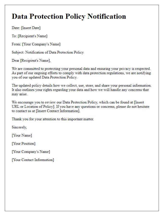 Letter template of Data Protection Policy Notification