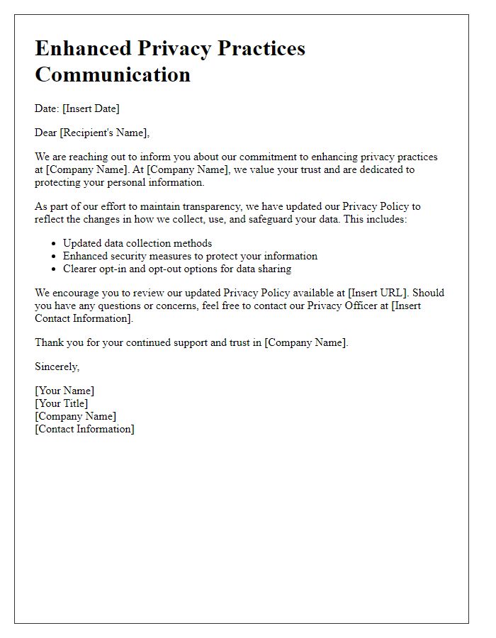 Letter template of Enhanced Privacy Practices Communication