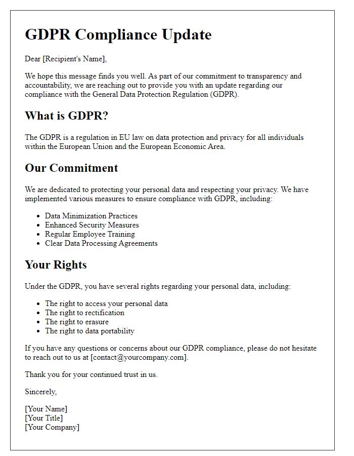 Letter template of GDPR Compliance Update