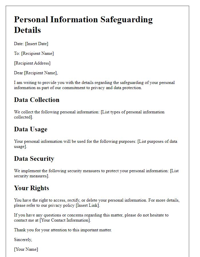 Letter template of Personal Information Safeguarding Details