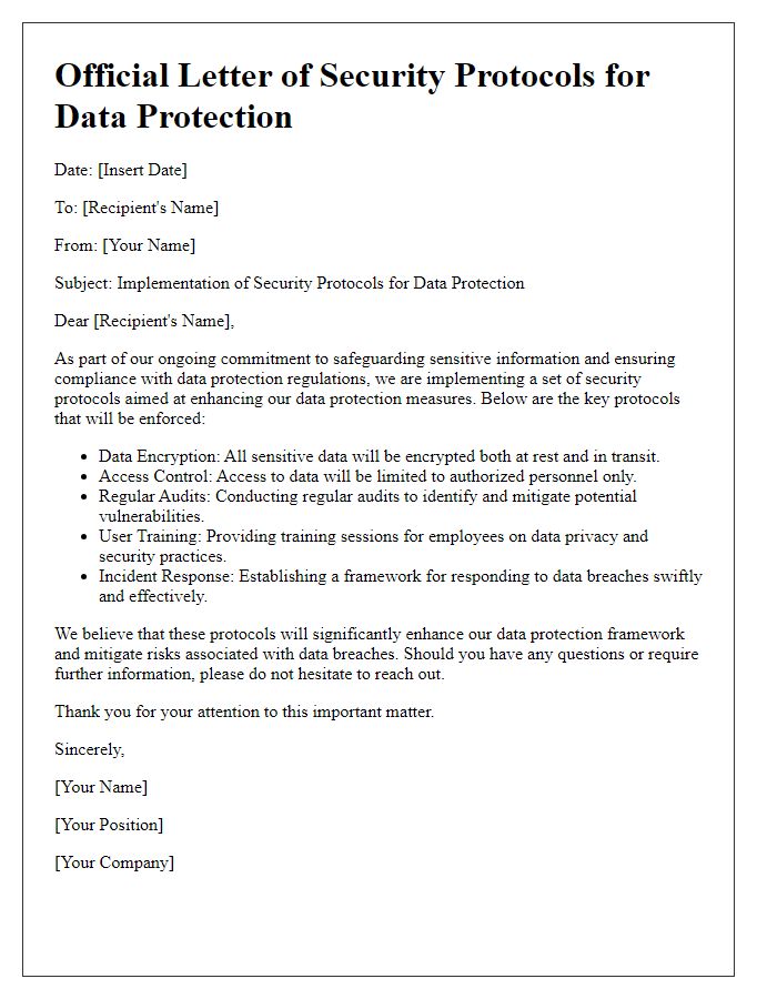 Letter template of Security Protocols for Data Protection