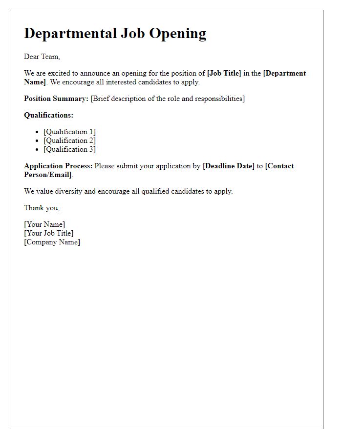 Letter template of departmental job opening broadcast