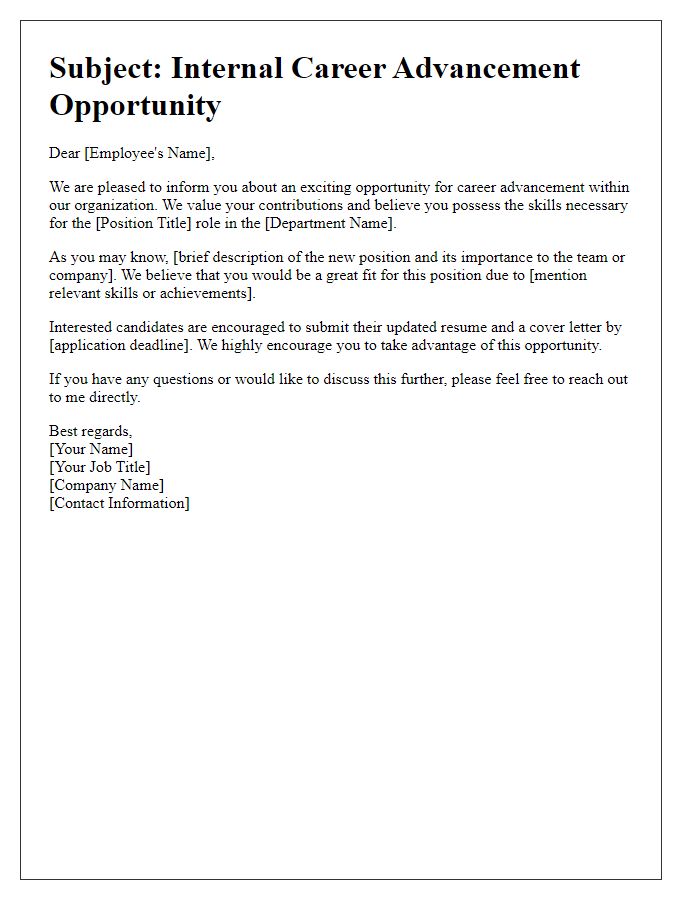 Letter template of internal career advancement opportunity