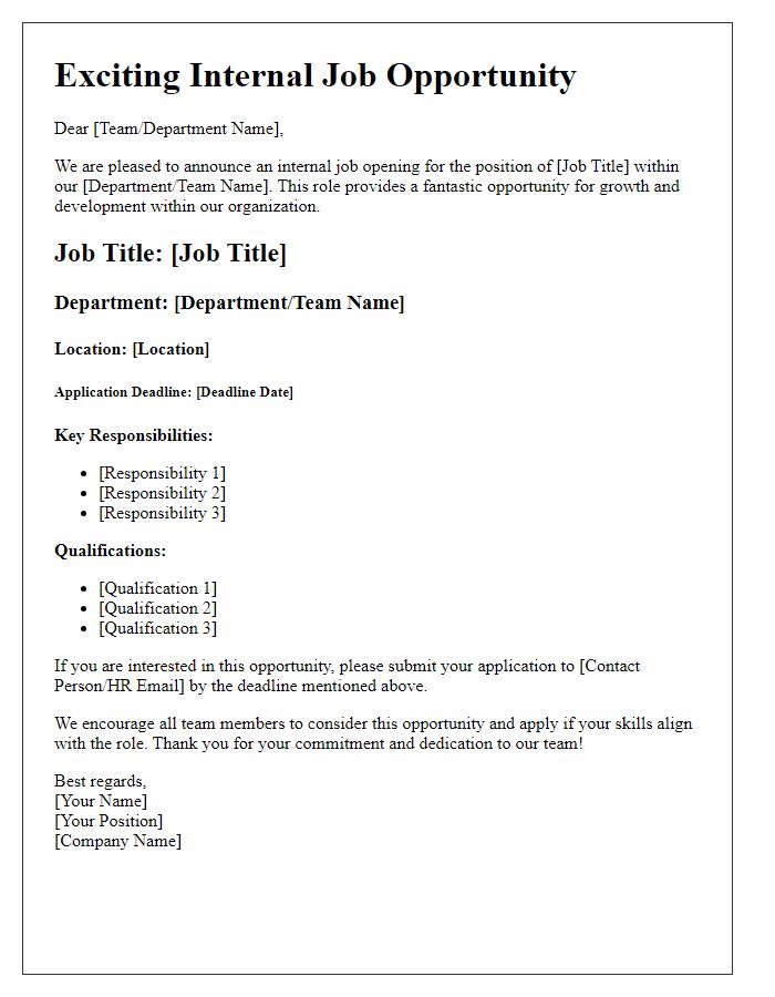 Letter template of promotional internal job alert