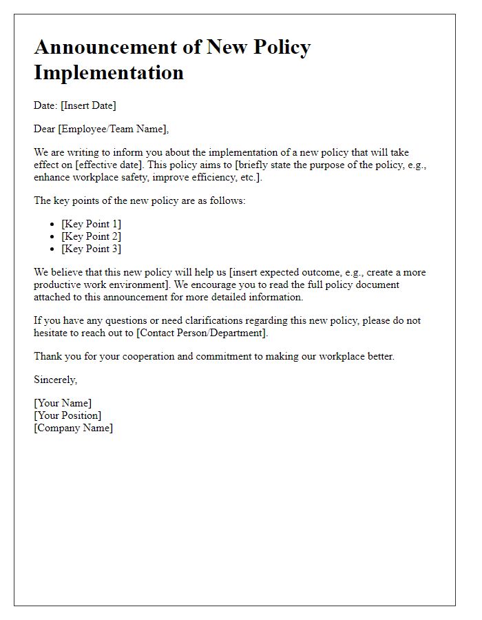 Letter template of new policy implementation announcement