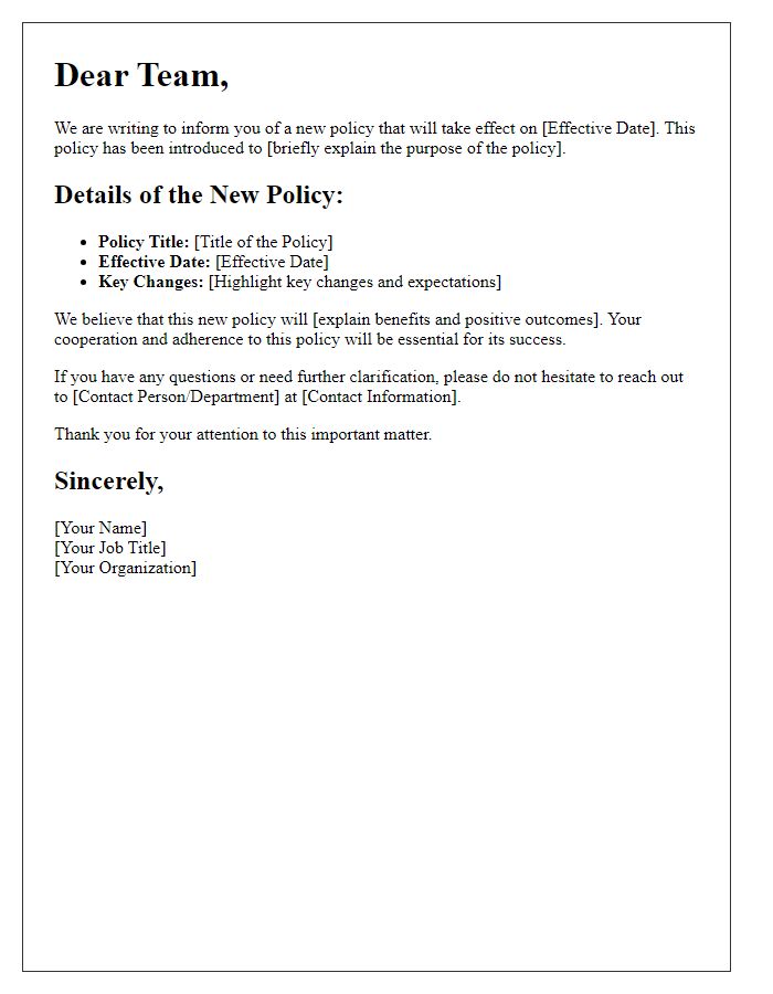 Letter template of new policy introduction