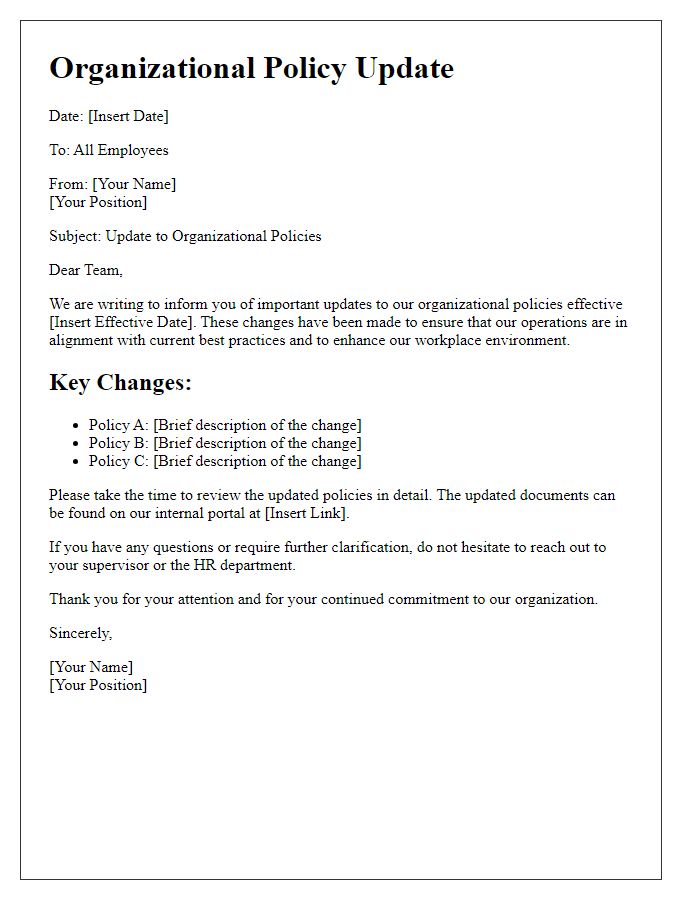 Letter template of organizational policy update