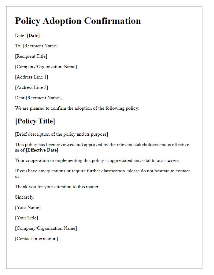 Letter template of policy adoption confirmation