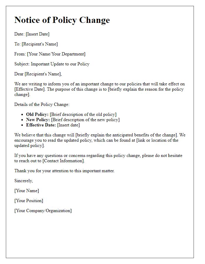 Letter template of policy change communication