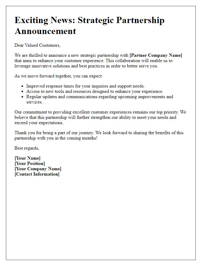 Letter template of Strategic Partnership Announcement for Customer Experience Improvement