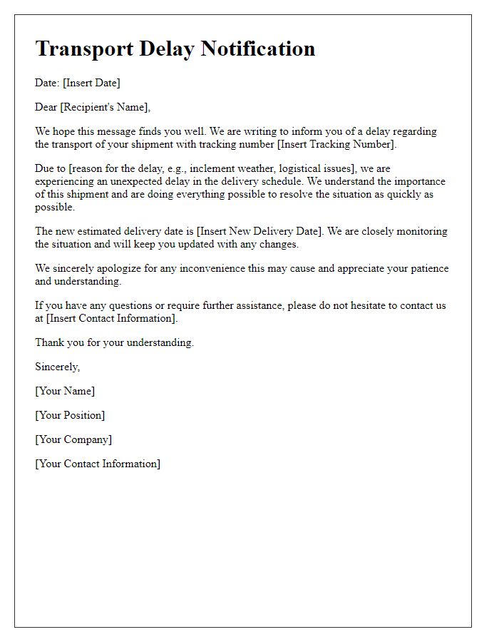 Letter template of transport delay communication