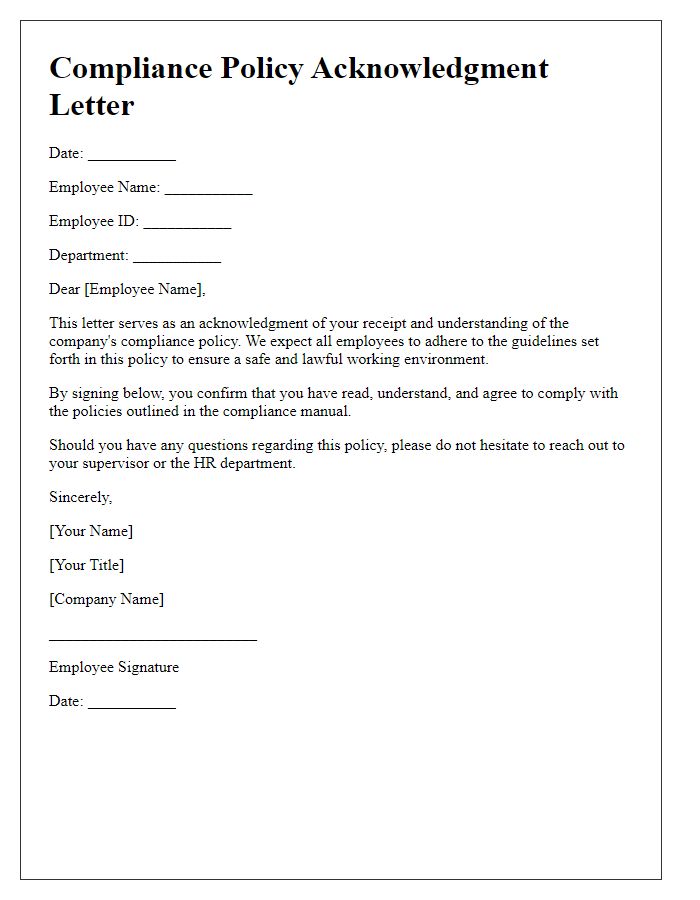 Letter template of compliance policy acknowledgment